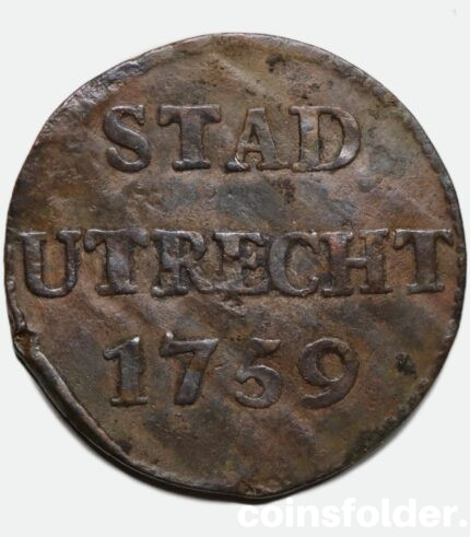 1759 Netherlands Utrecht Duit Copper Coin VF
