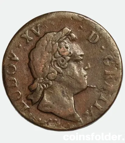 1770 France 1 Sol Montpellier Mint Louis XV Copper Coin VF