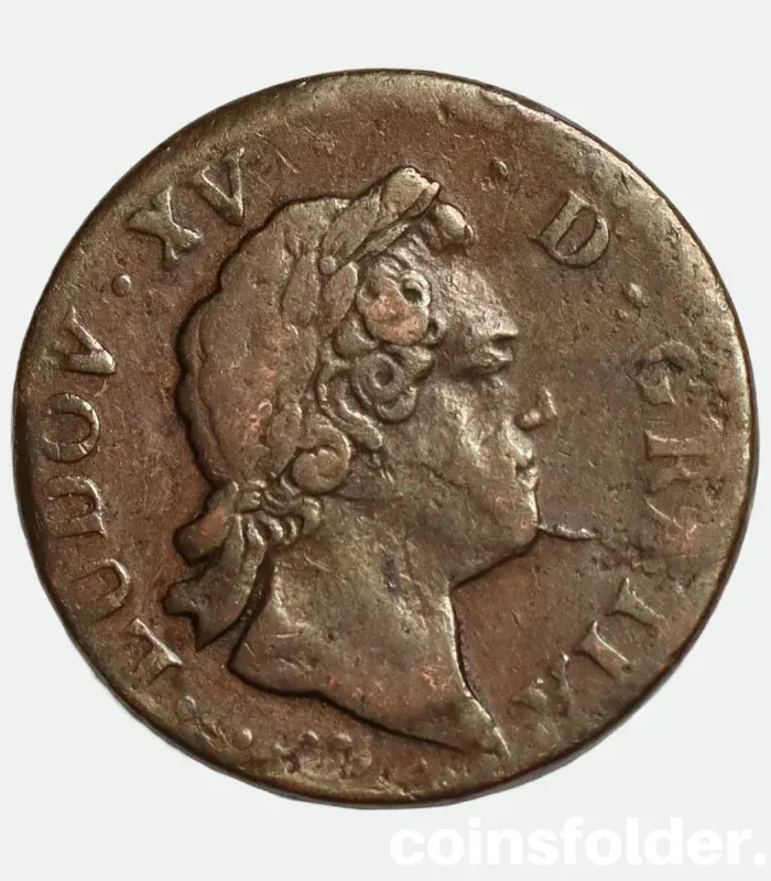 1770 France 1 Sol Montpellier Mint Louis XV Copper Coin VF