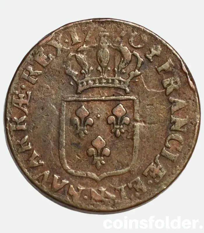 1770 France 1 Sol Montpellier Mint Louis XV Copper Coin VF