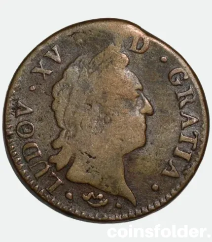 1770 France 1 Sol Montpellier Mint Louis XVI Copper Coin F