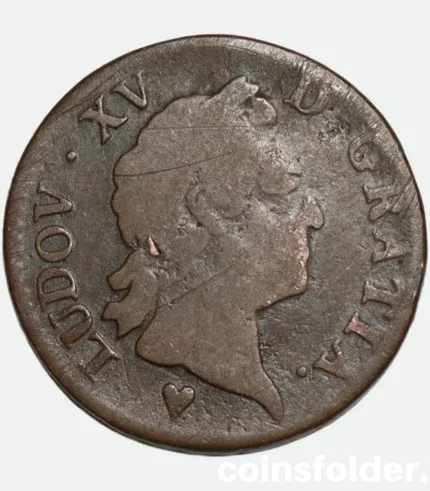 1770 France 1 Sol Strasbourg Mint Louis XVI Copper Coin VG