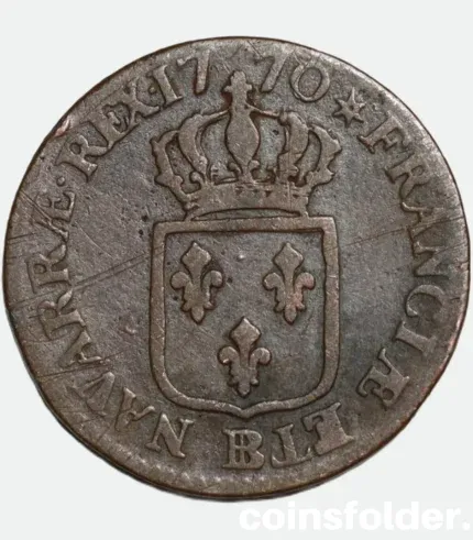 1770 France 1 Sol Strasbourg Mint Louis XVI Copper Coin VG