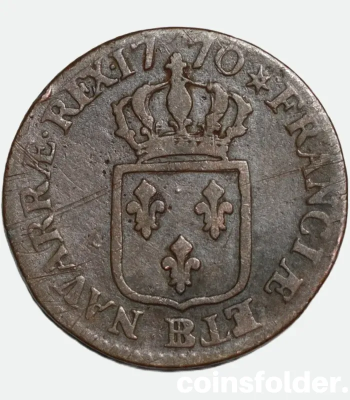 1770 France 1 Sol Strasbourg Mint Louis XVI Copper Coin VG