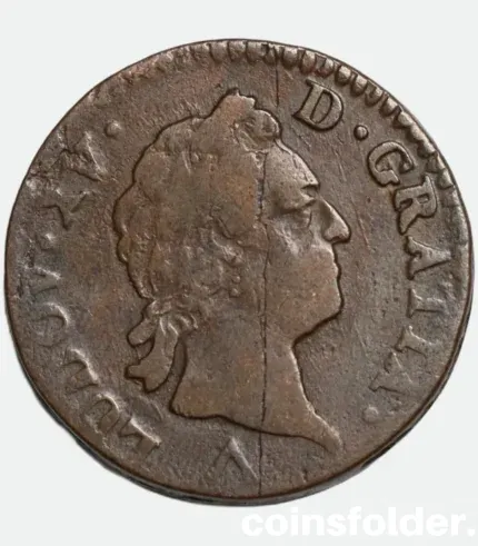 1774 France 1 Sol Lille Mint Louis XVI Copper Coin F-VF
