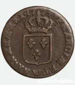 1774 France 1 Sol Lille Mint Louis XVI Copper Coin F-VF