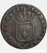 1774 France 1 Sol Lille Mint Louis XVI Copper Coin F