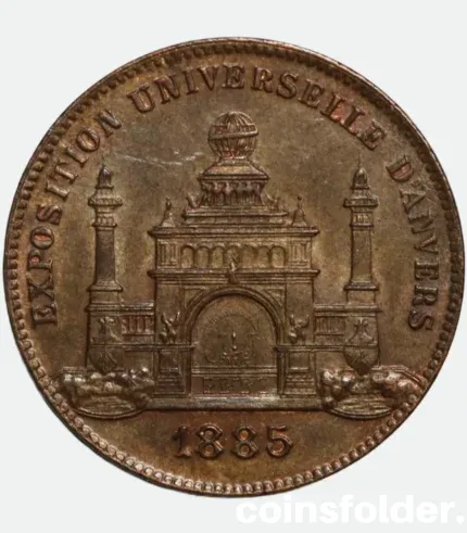 1885 Belgium Universal Exposition Medal Antwerp by Léopold Wiener UNC