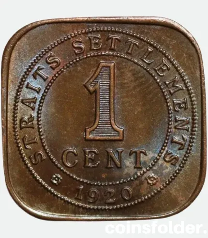 1920 Straits Settlements Malaysia 1 Cent Coin Blue Luster BU