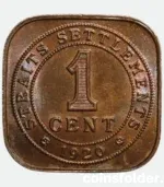 1920 Straits Settlements Malaysia 1 Cent Coin BU