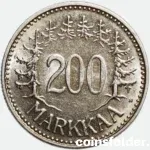 1956 H Finland 200 Markkaa Silver Coin aUNC