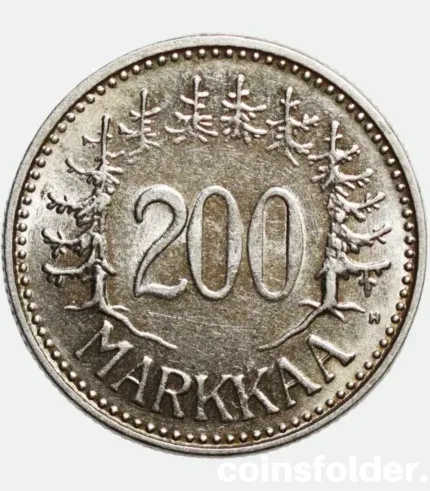 1956 H Finland 200 Markkaa Silver Coin aUNC
