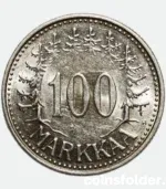 1957 Finland 100 Markkaa Silver Coin UNC