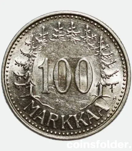 1957 Finland 100 Markkaa Silver Coin UNC
