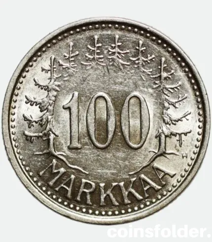 1957 Finland 100 Markkaa Silver Coin UNC