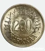 1957 H Finland 200 Markkaa Silver Coin UNC