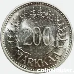 1957 Finland 200 Markkaa Silver Coin UNC