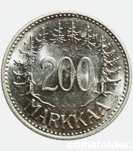 1957 Finland 200 Markkaa Silver Coin UNC
