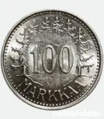 1958 Finland 100 Markkaa Silver Coin UNC