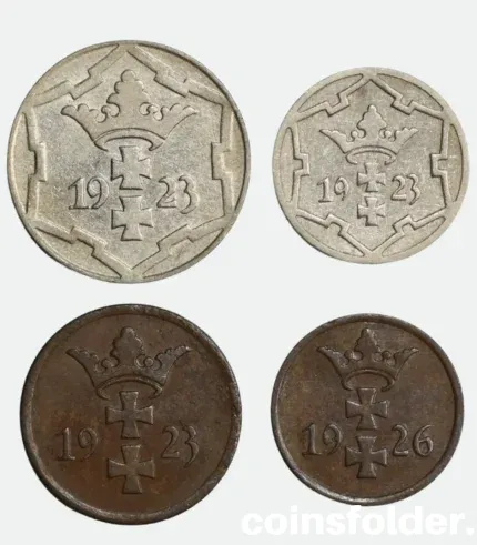Set of 4 Coins Free City of Danzig 10 5 2 1 Pfennige VF–XF
