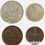 Set of 4 Coins Free City of Danzig 10 5 2 1 Pfennige VF–XF