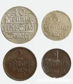 Set of 4 Coins Free City of Danzig 10 5 2 1 Pfennige VF–XF