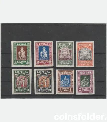 1933 Lithuanian Child stamp set Mi 364–371 with info card