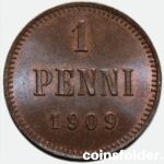 1909 Finland under Russian rule 1 Penni coin BU