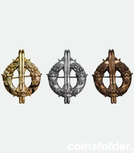Gold, Silver, and Bronze Swedish Military Skiing Badges – Full Set