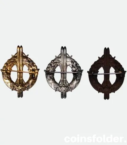 Reverse View of Swedish Military Skiing Badges with Original Pins