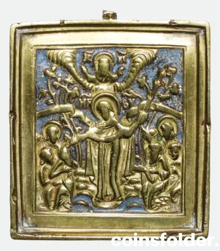 Orthodox Russian bronze icon Joy of All Who Sorrow 19th century