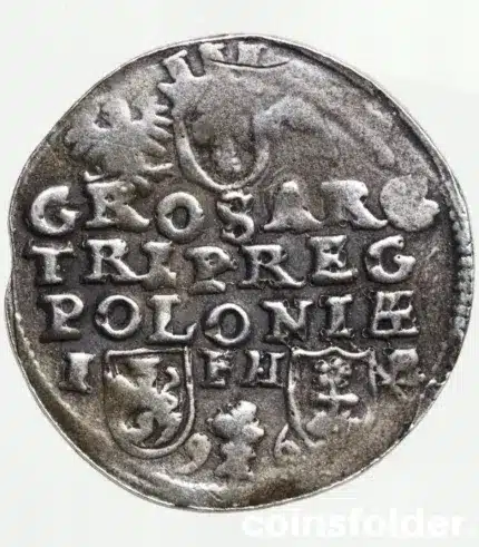 1596 Poland–Lithuania 3 Grossus silver coin obverse and reverse XF