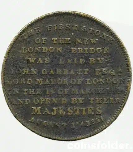 1831 New London Bridge Medal obverse and reverse in brass