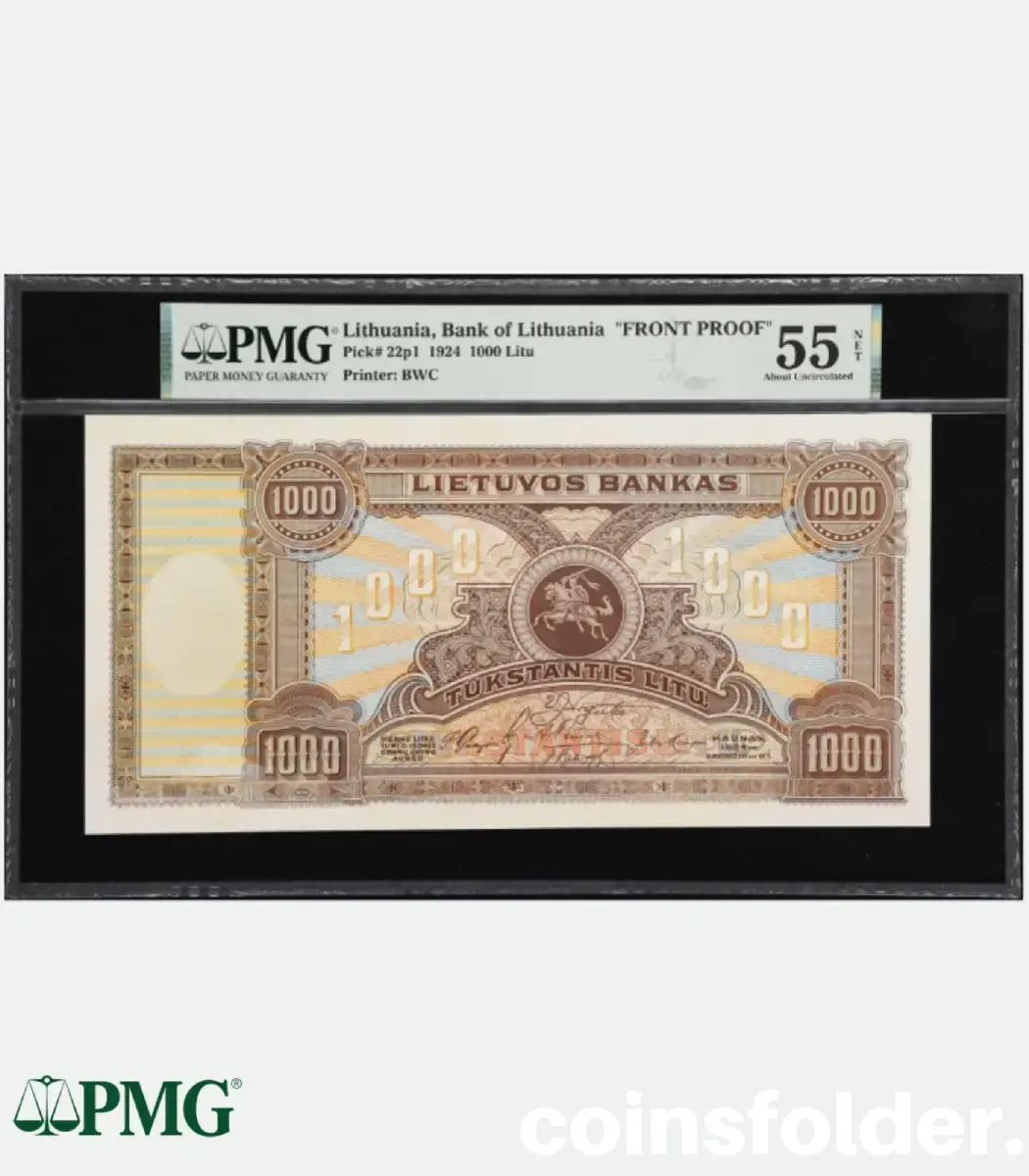 1924 Lithuania 1000 Litų Banknote Front Proof 1924 Lithuania 1000 Litų banknote front proof PMG