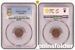 1936 Lithuania 1 Centas bronze coin PCGS AU50 obverse and reverse